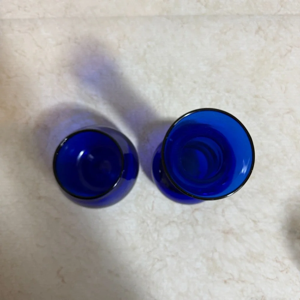 Vtg Cobalt Blue Art Glass Vase‎ & Bowl Set Hand Blown Mid Century Modern Decor